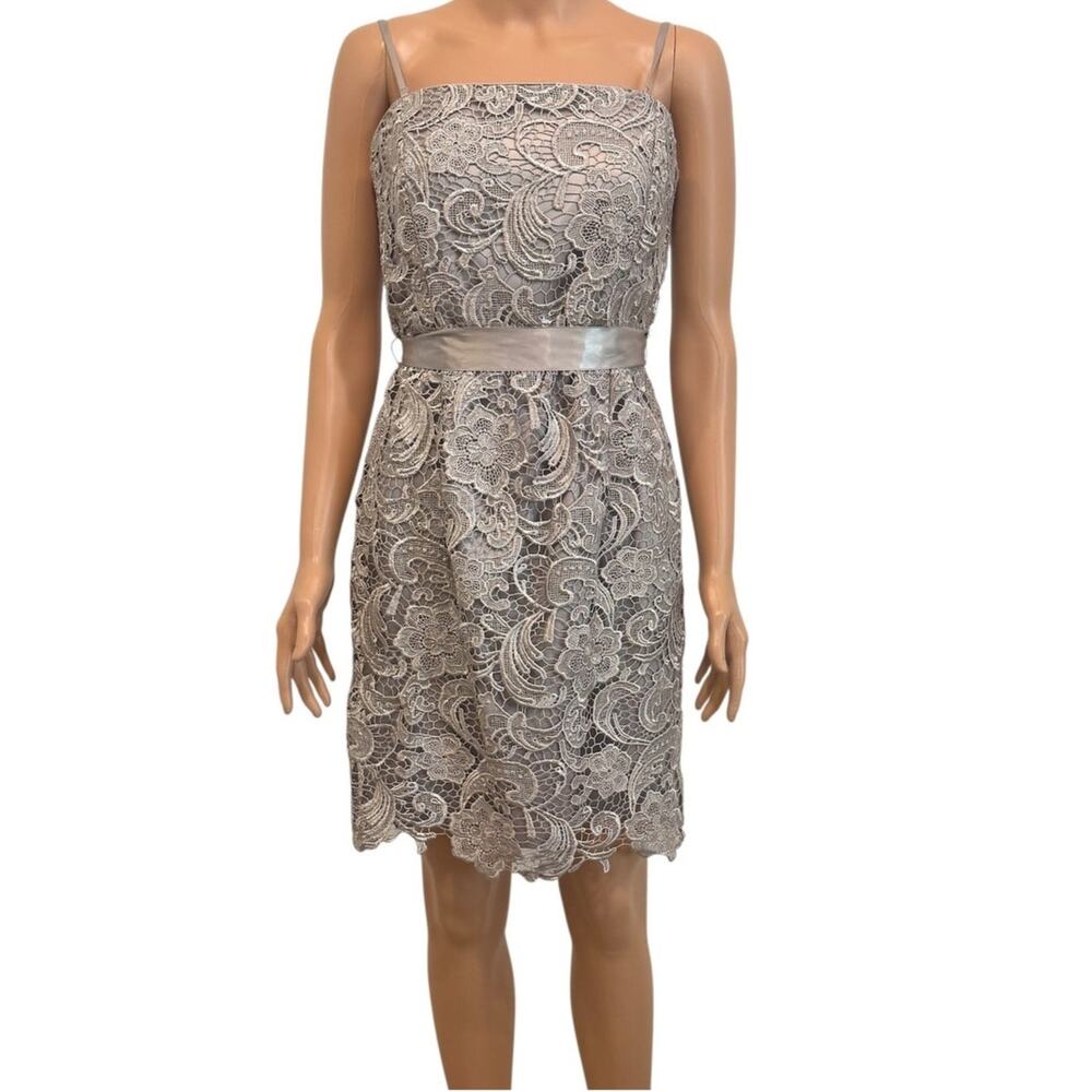 Adrianna Papell 10 ribbon belted lace cocktail formal mini dress D4 3234